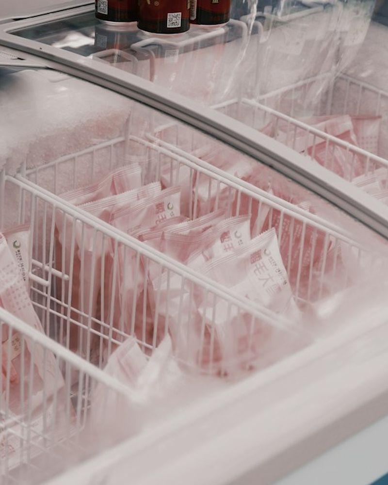 Packaged food in a supermarket freezer